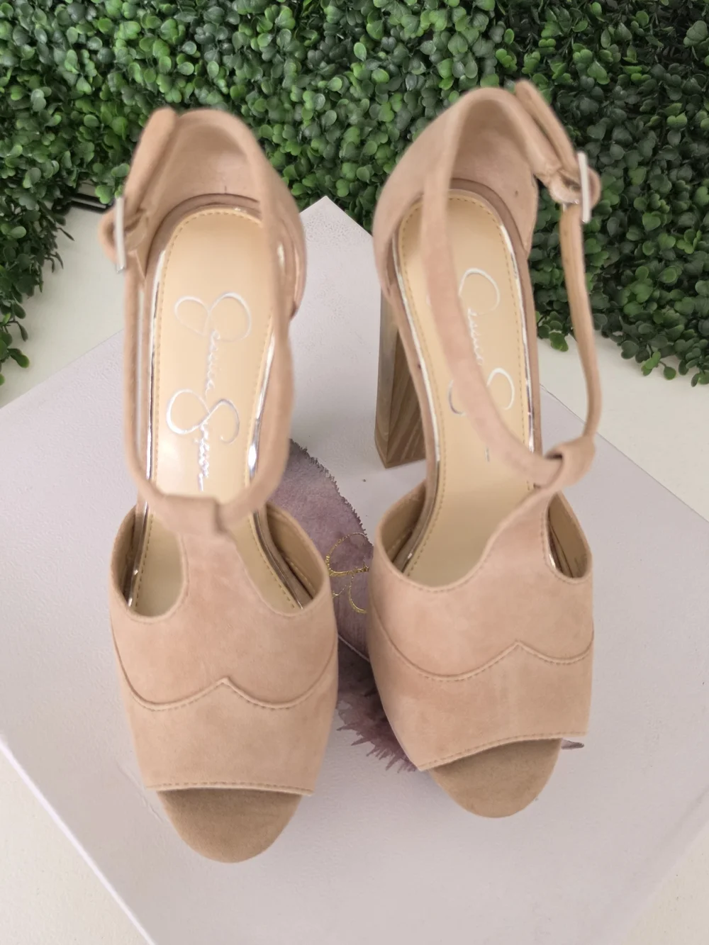 Jessica Simpson Blush Suede Platform T-Strap Heels